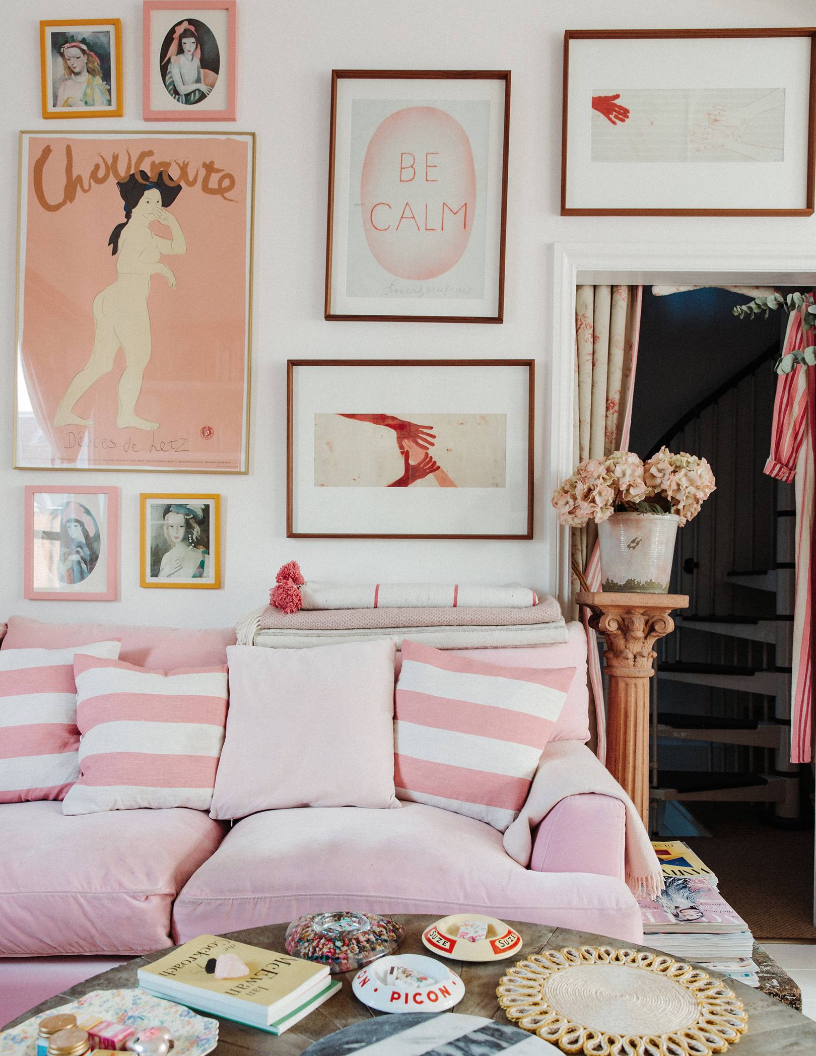 pink stripes and girly art | violet dent eclectic romantic house tour