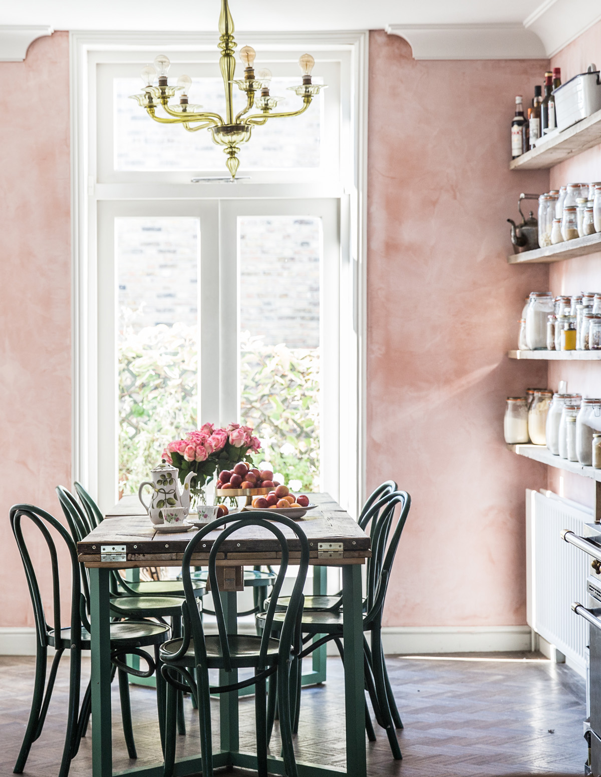 pink venetian plaster walls in a country kitchen by jersey ice cream co | room of the week via coco kelley