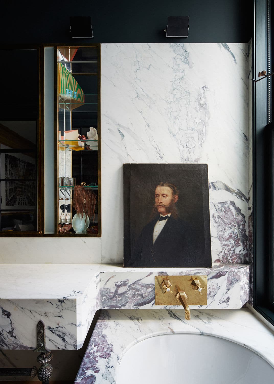 portrait in the marble bathroom | jenna lyons house tour on coco kelley