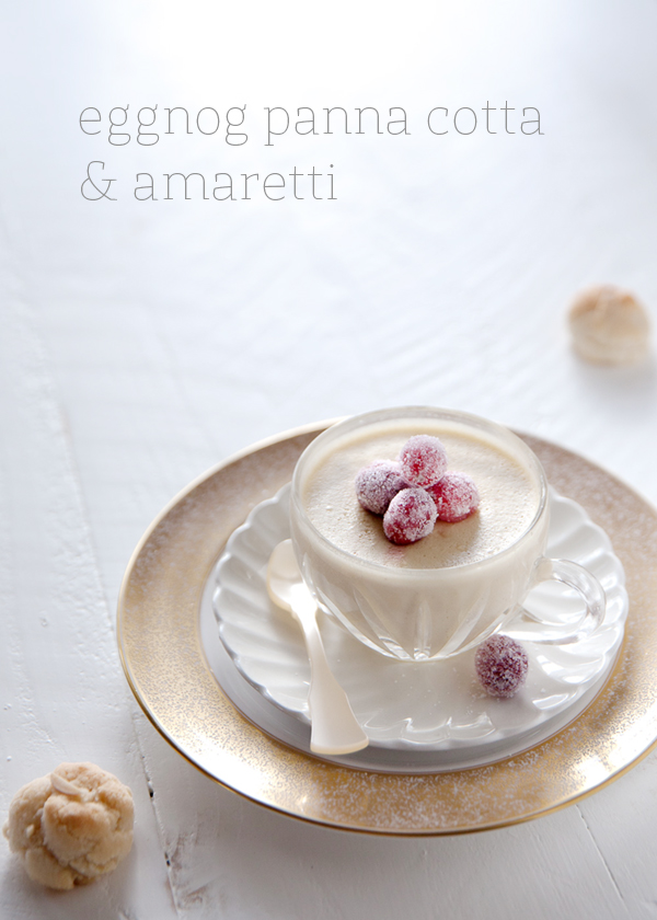 eggnog panna cotta with sugared cranberries and amaretti | recipe via coco+kelley