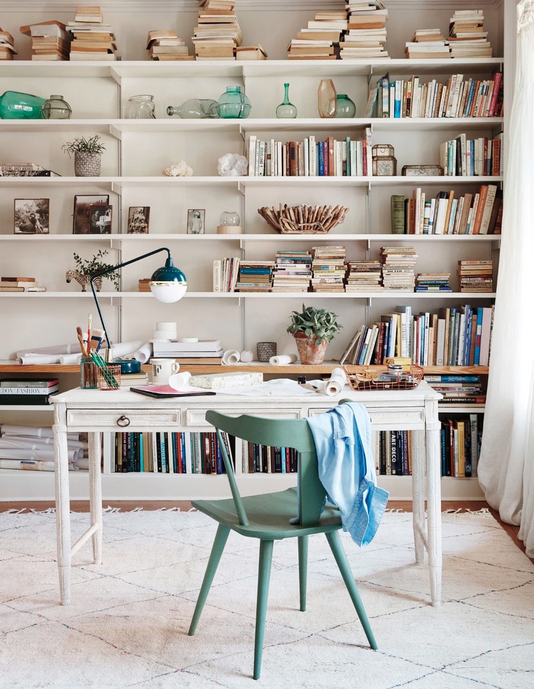 serene office styled bookshelves | coco kelley