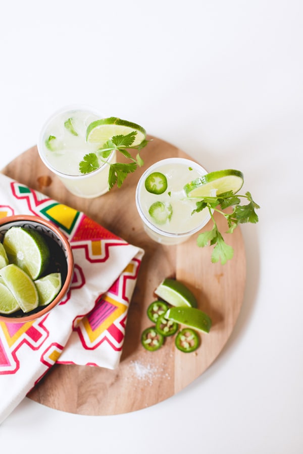 get our recipe for a killer margarita - smokey mezcal with spicy jalapeno, lime and cilantro is the perfect refreshing cocktail | recipe by coco kelley
