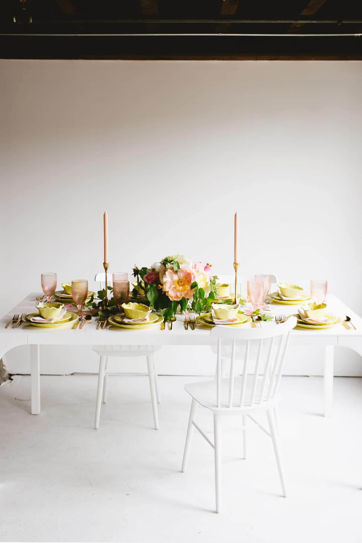 summer tabletop set with all vintage pieces and a peony centerpiece | coco kelley