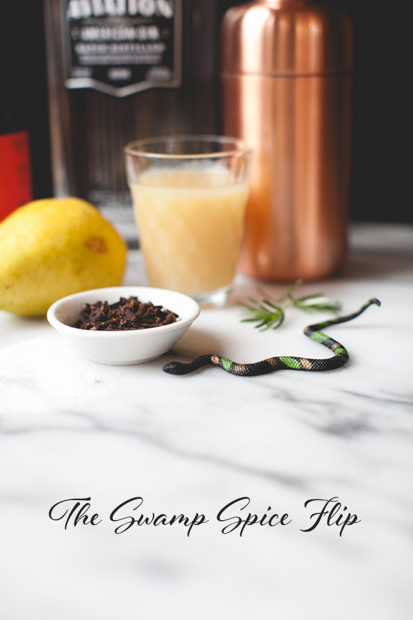 the 'swamp spice' flip // gin, pear, clove, rosemary and lemon cocktail recipe