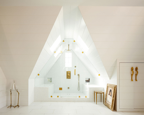 glamorous white and gold attic bathroom by tamara kaye honey // via coco kelley