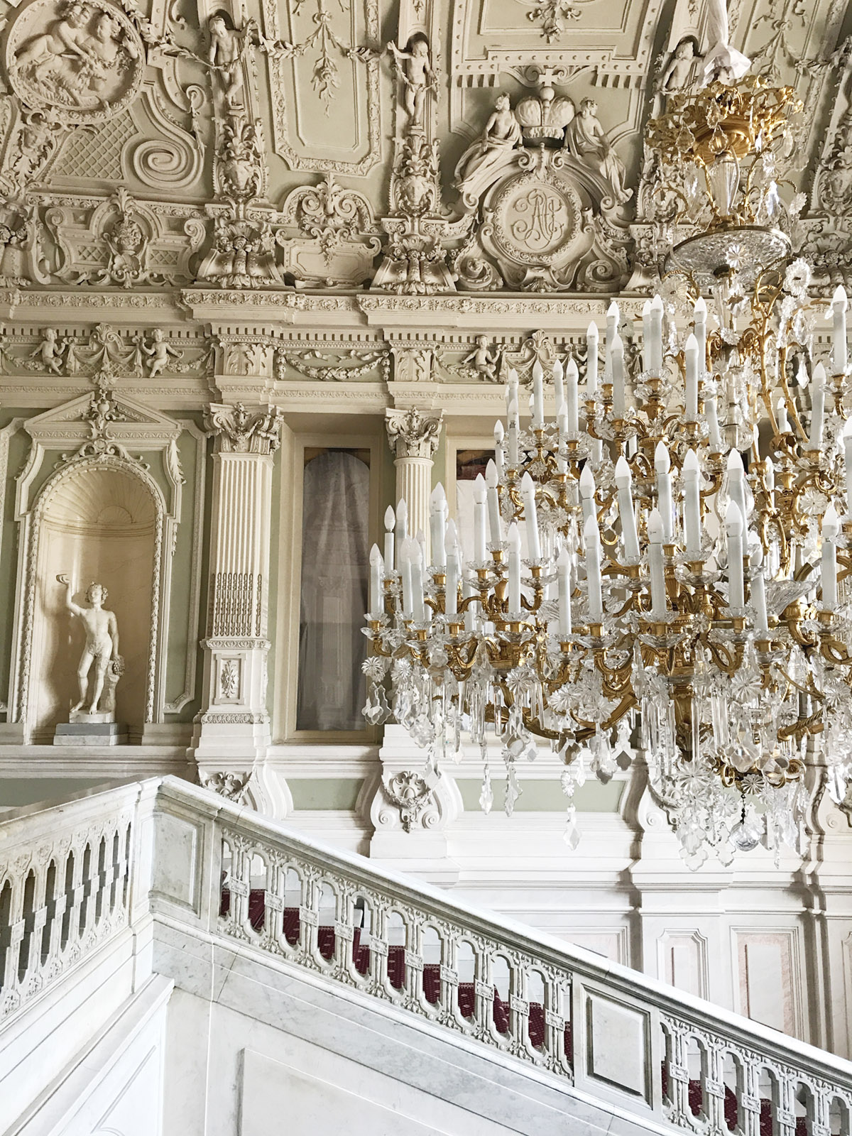 the massive chandelier in Peterhof Palace St. Petersburg Russia | coco kelley