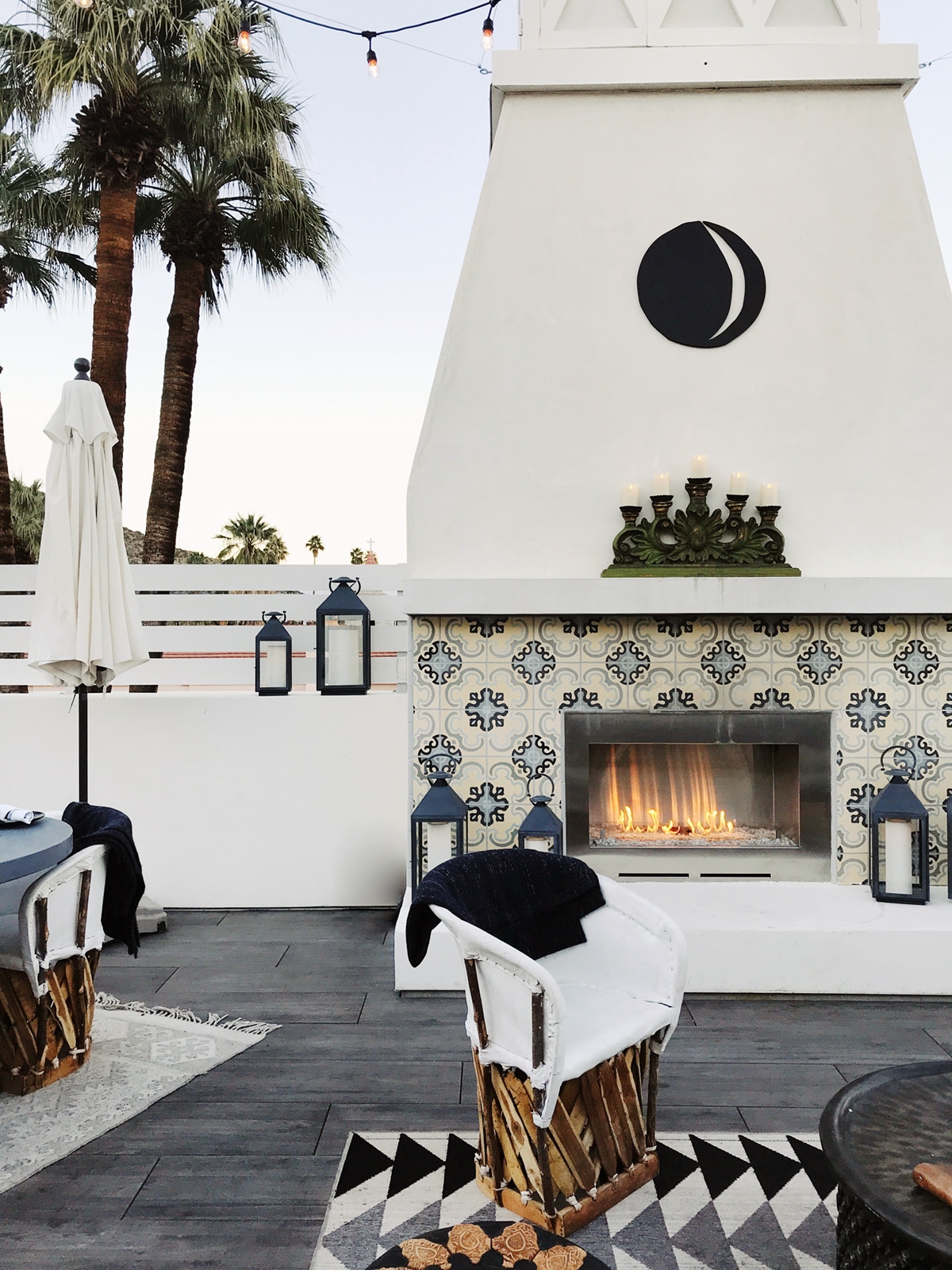 outdoor fireplace rooftop patio at azucar | coco kelley