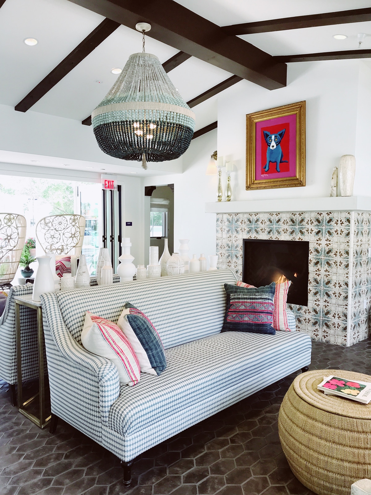 an eclectic mix at the reception area | tour of la serena villas palm springs on coco kelley