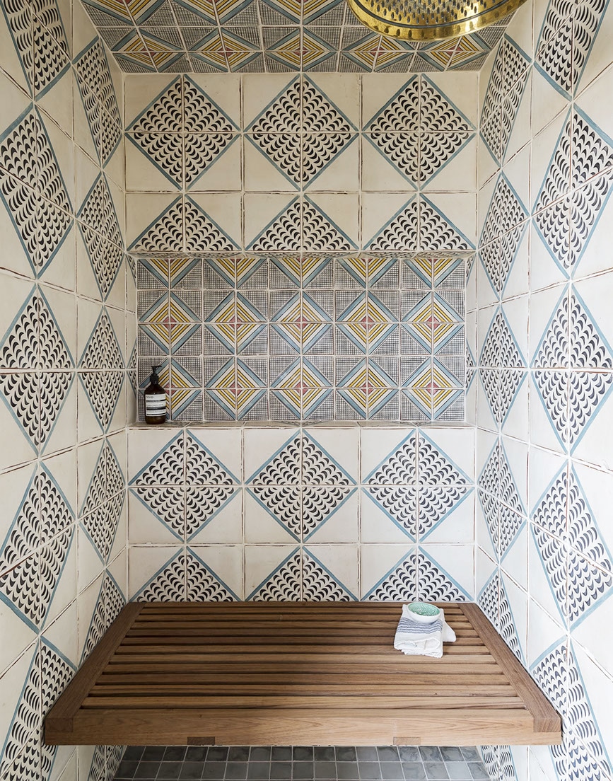 tile detail in the master bathroom shower | full house tour on coco kelley