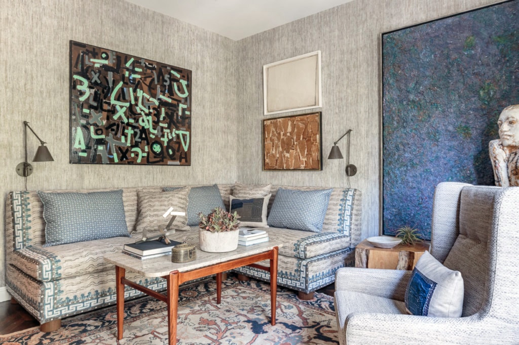 tonal, layered pattern in this living room study space by stephan jones for the SF Showhouse | via coco kelley