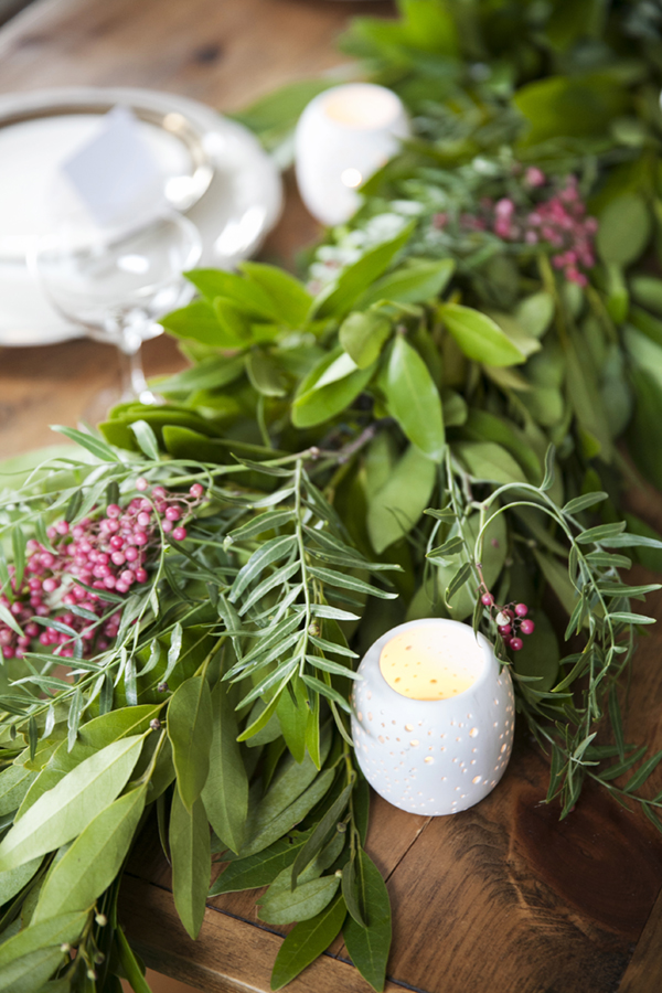 lush green garland table runner for a holiday table | coco+kelley