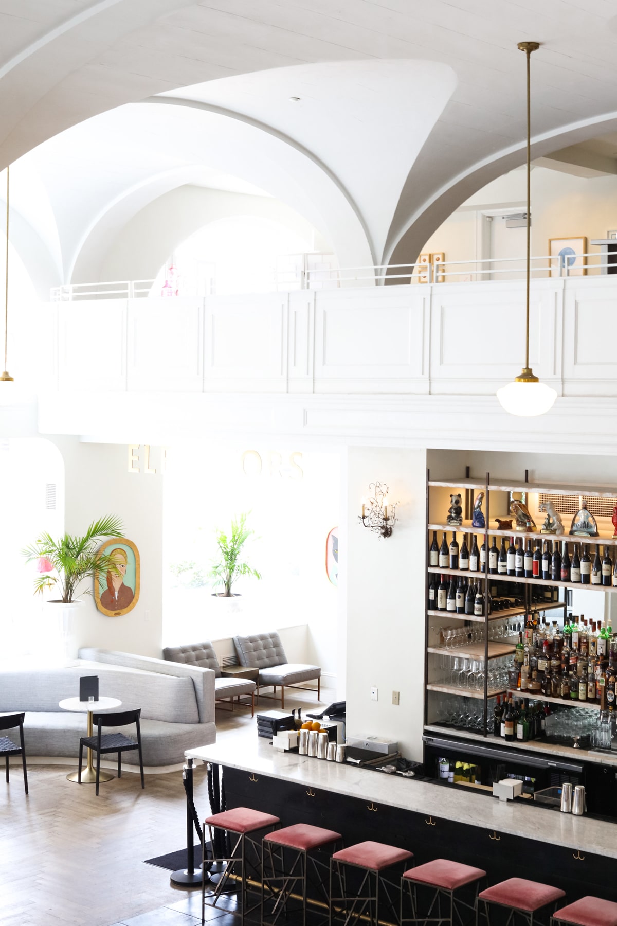 vaulted arch ceilings bring drama to the lobby bar at The Quirk Hotel | wanderlust design on coco kelley