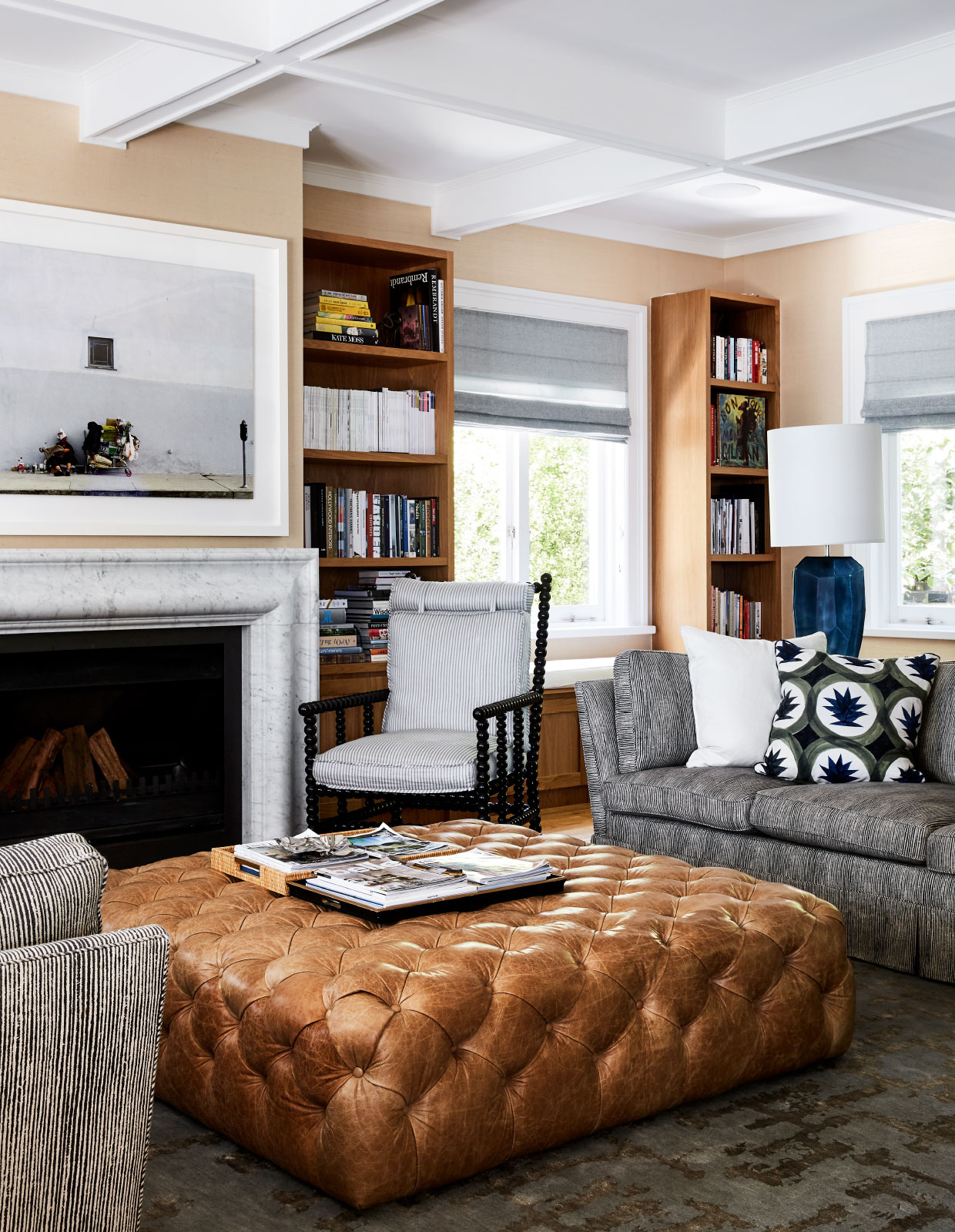 warm leather paired with textured masculine style in a cozy living room | melissa marshall house tour on coco kelley