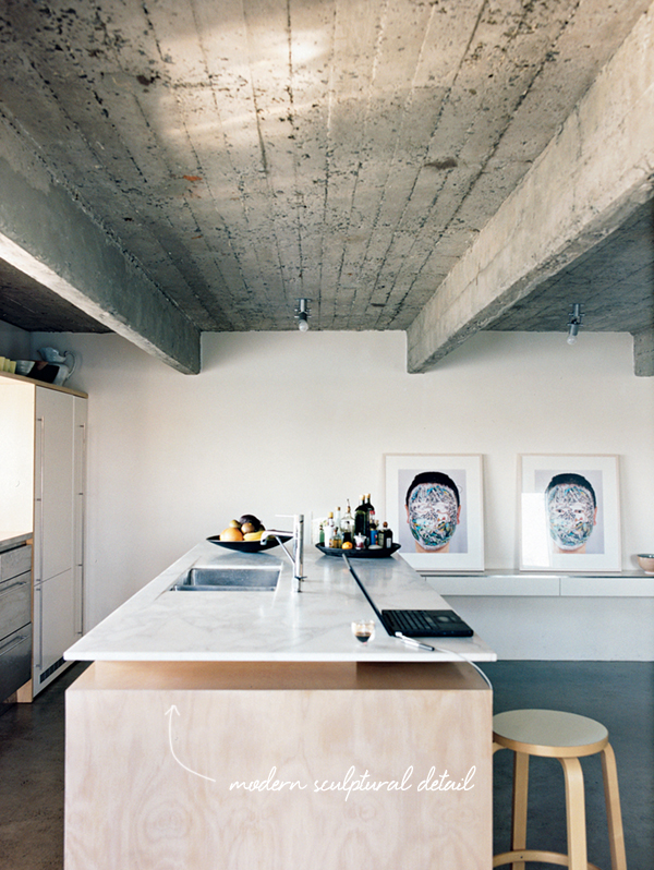 modern floating marble and wood kitchen island // dwell magazine
